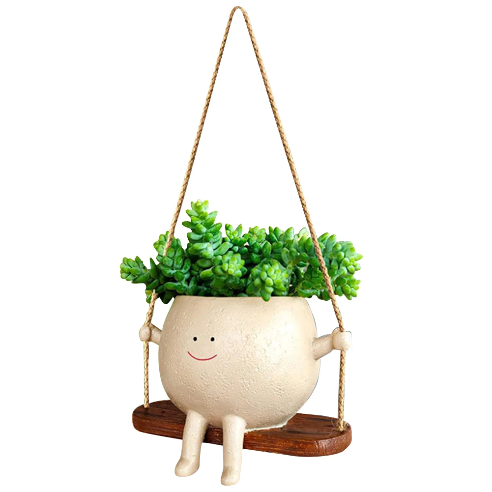 Swing Face Planter Resin Swing Flower Container Creative Wall Hanging Head Planter Multifunctional for String of Pearls Plants
