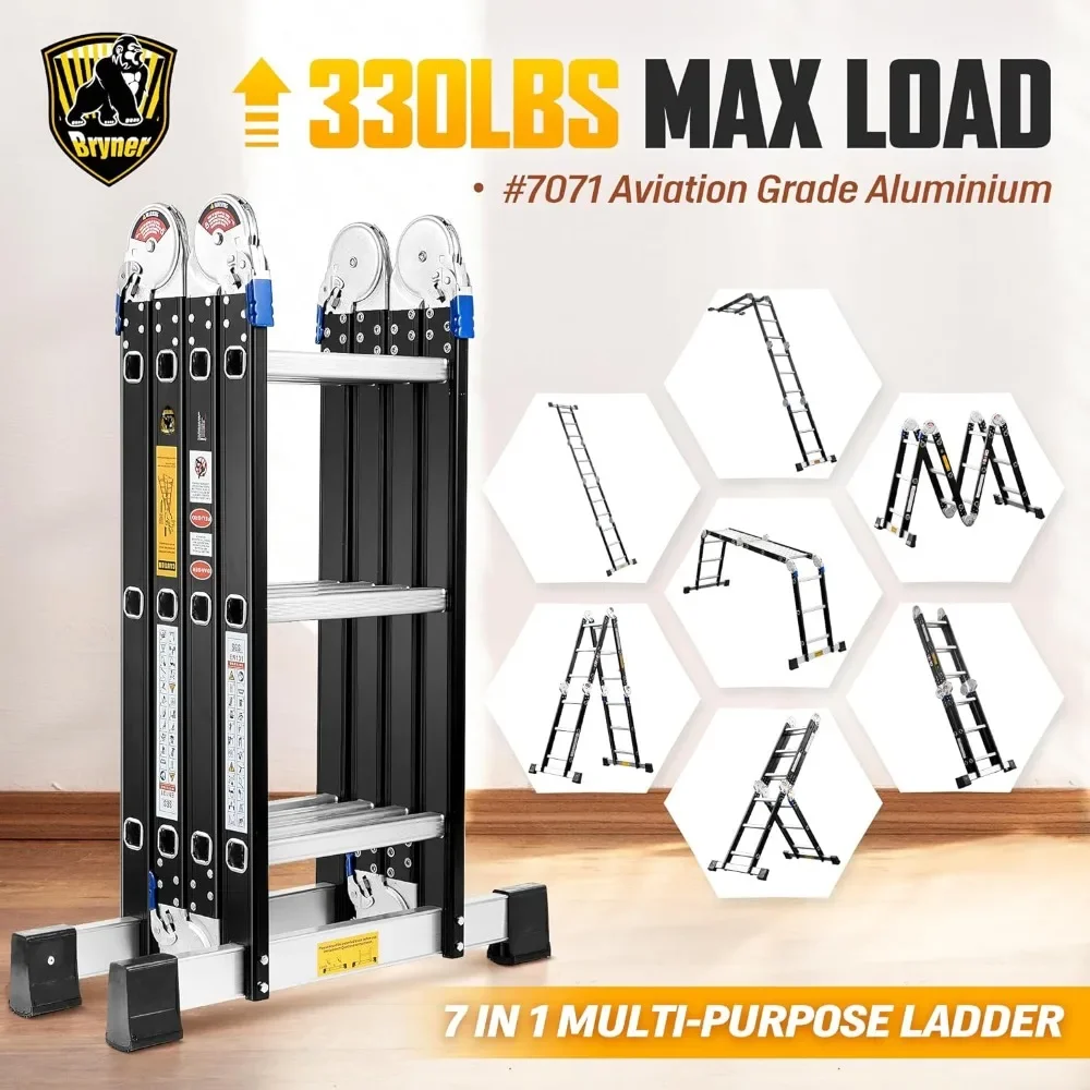 Ladder, Bryner 7 in 1 Multi-Purpose Ladder Aluminium Extension Ladder 12Ft Folding Adjustable Telescoping Step Ladder Heavy