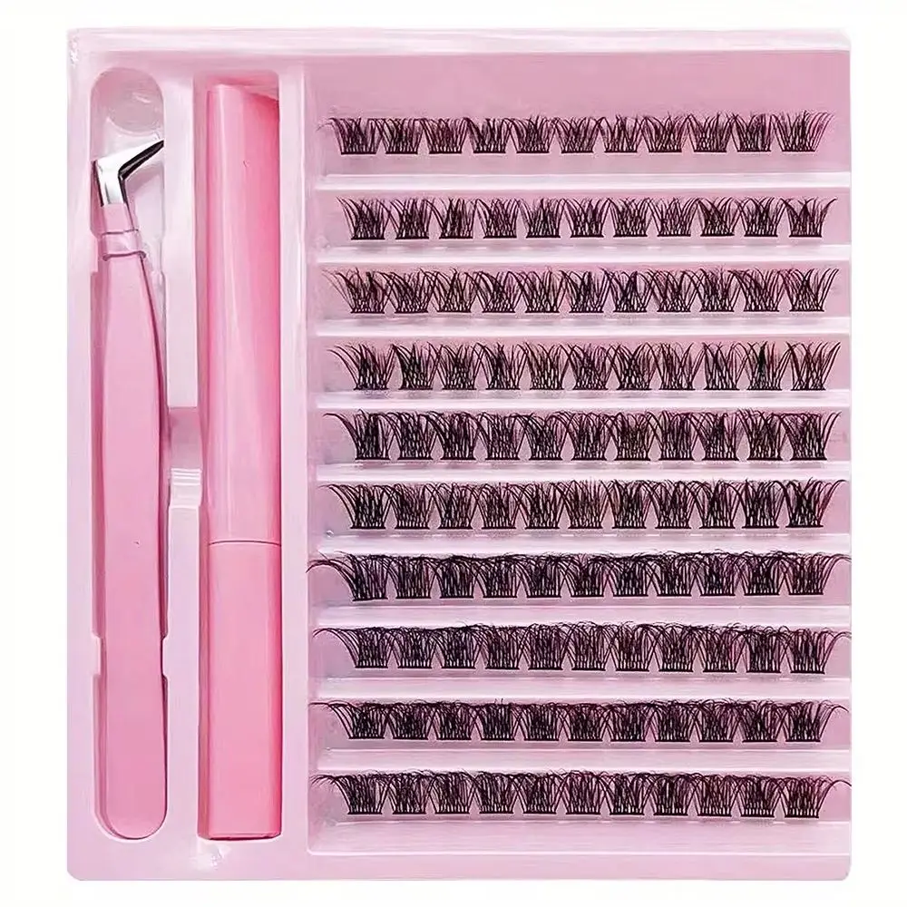 DIY Lash Extension Kit Wispy D-Curl False Eyelashes with Bond And Tweezers Professional & Home Use Clusters