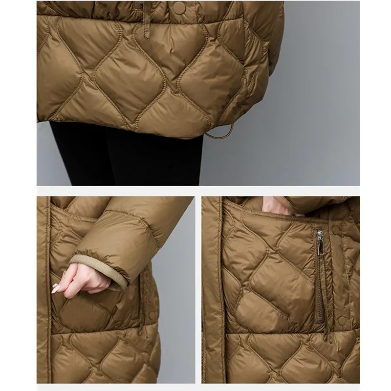 90 Biała kurtka puchowa z kapturem damska 2024 Winter New Fashion Ciepły puchowy płaszcz damski Gruby parker Czarny Casualowy długi płaszcz
