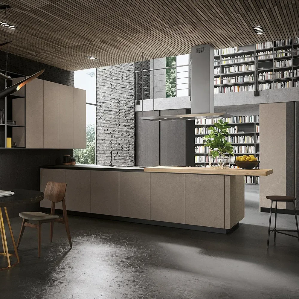 Excellent Kitchen High End Customized Dark Grey Lacquer Free Design Island Kitchen Cabinet