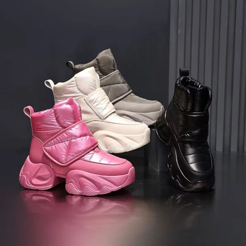 Zapatillas de deporte de terciopelo para mujer, zapatos deportivos grandes de algodón, zapatos de suela gruesa, botines cortos, botas de nieve para mujer, Invierno