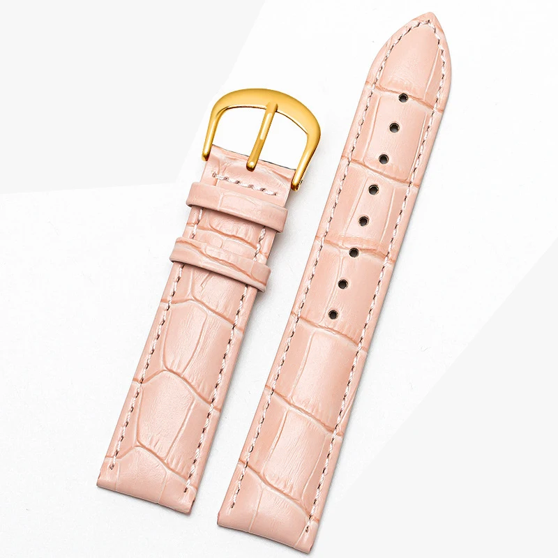 4mm 16mm 18mm 20mm 22mm Rose Gold Watch buckle Genuine Leather Watchband Wristwatches Strap Band White color for Women watches