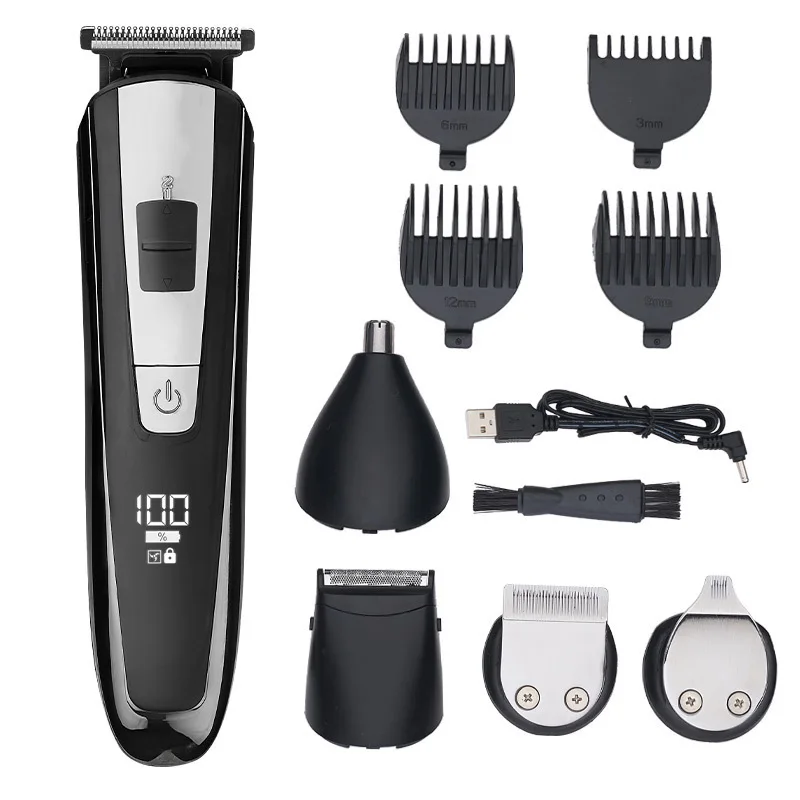 WAIKIL Professional Electric Men's Hair Clipper Hair Trimmer Five in One Shaver USB Rechargeable Cordless Digital Barber