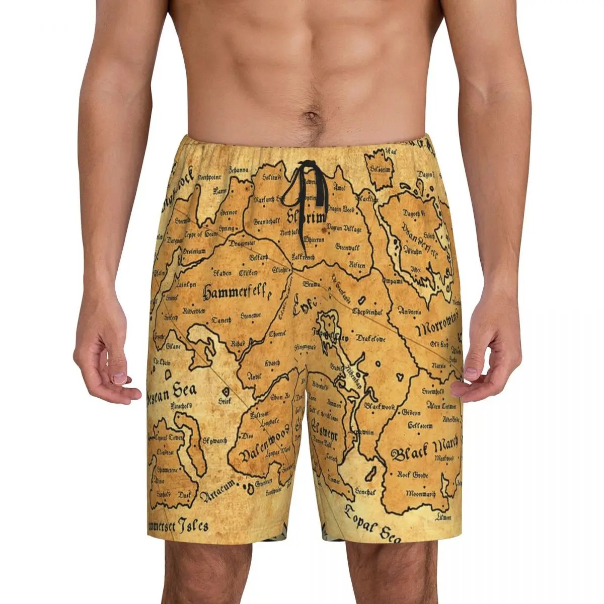 

Custom The Map Of Tamriel Short Pajama Pants Men Sleepwear Sleep Lounge Bottom Shorts Sleeping Pants