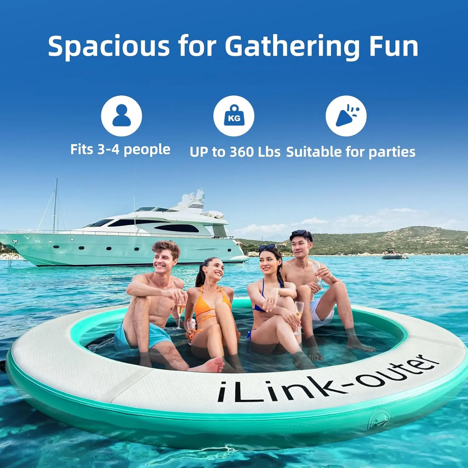 Hamaca inflable de agua con anillo flotante redondo, flotadores de río de alta resistencia, balsa de lago para adultos, tumbona de piscina bronceadora, isla flotante