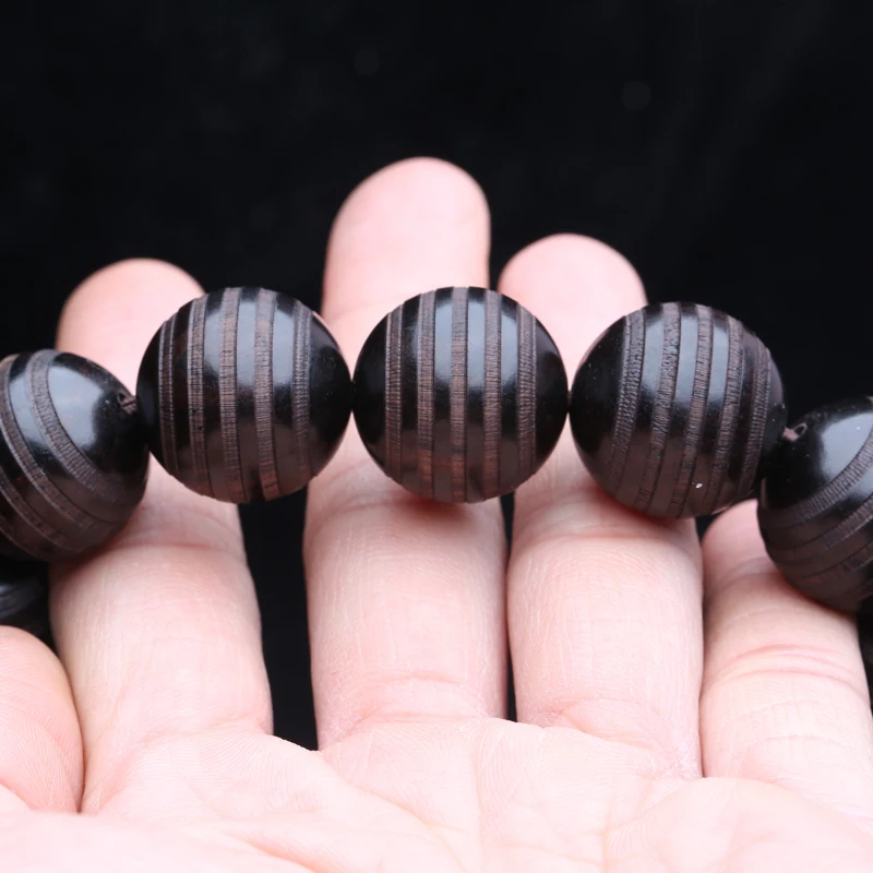 Natürliche 8mm runde Holzperlen, Ebenholz-Transferperlen, Holzperlen-Halskette, schwarzes Gebetsarmband, universelles Geschenk – Detail 8