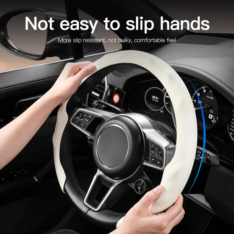 

New Leather Breathable And Anti-Slip Steering Wheel Cover Accessories For Skoda Octavia Rapid Superb Kodiaq Scala Karoq Kamiq