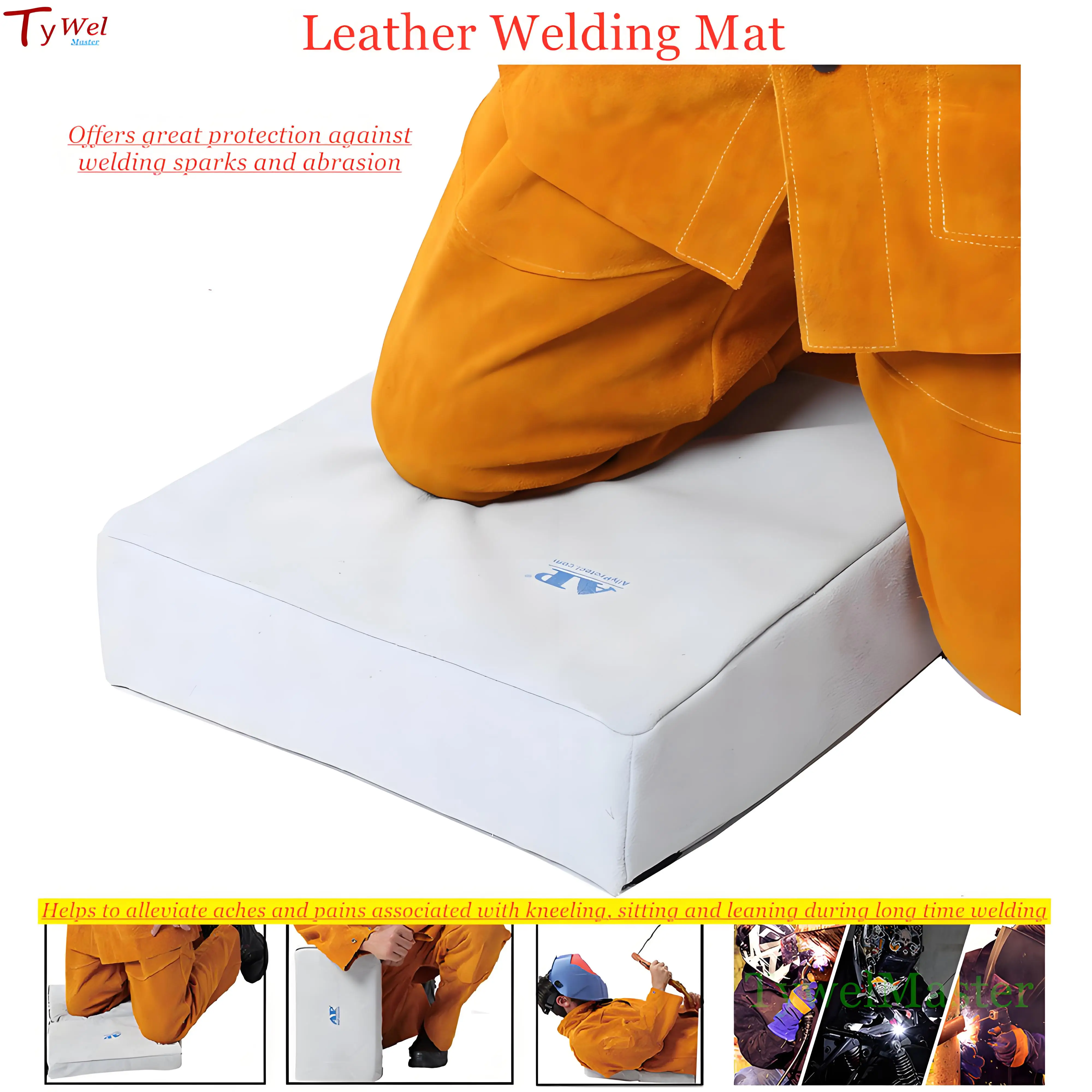 Heavy-Duty Leather Welding Mat Pad | 9cm(3.5in) Sponge Cushion | Spark Resistant Kneepads for Workers