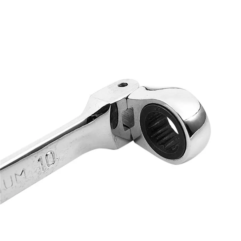 2Pc Flexible Head Ratchet Metric Spanner Open End And Ring Wrenches Tool 10Mm