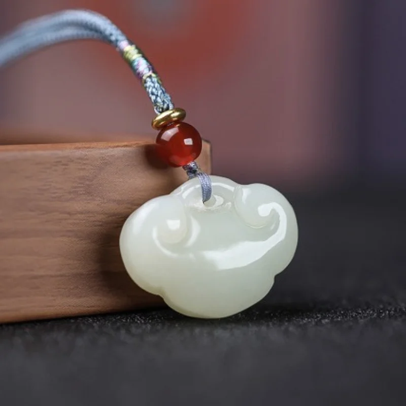 Natural Xinjiang Hetian White Antique Peace Buckle Pendant Jade Baby Lock
