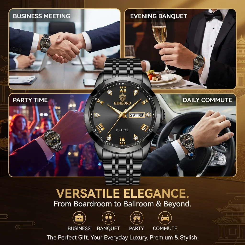 1pcs Men Watch Fashion Business Style Metal Bracelet Double Calendar Quartz Wristwatch Casual Daily Wear Elegant Stylish