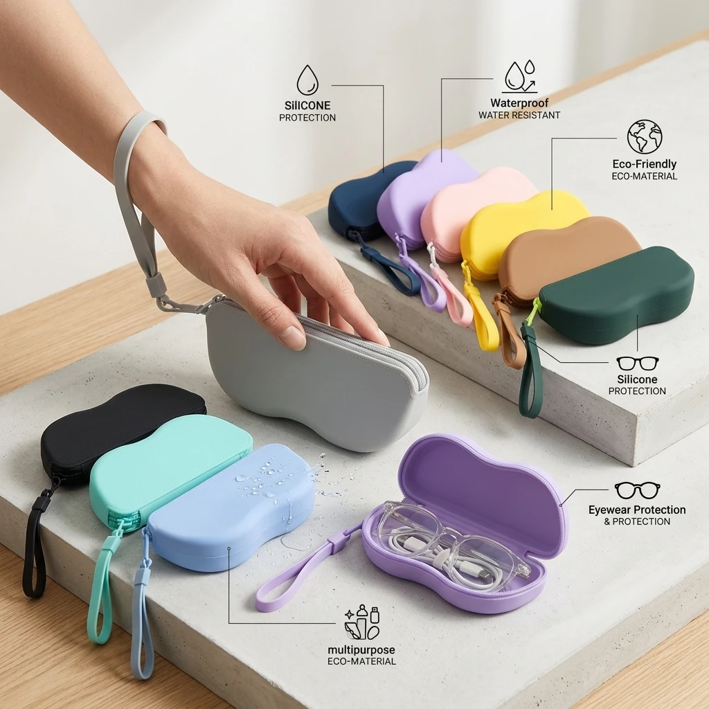 

Soft Silicone Zipper Glasses Bag Storage Waterproof Bag Cosmetic Coin Bag Case For Women Girls Candy Color Dustproof Glasses Box