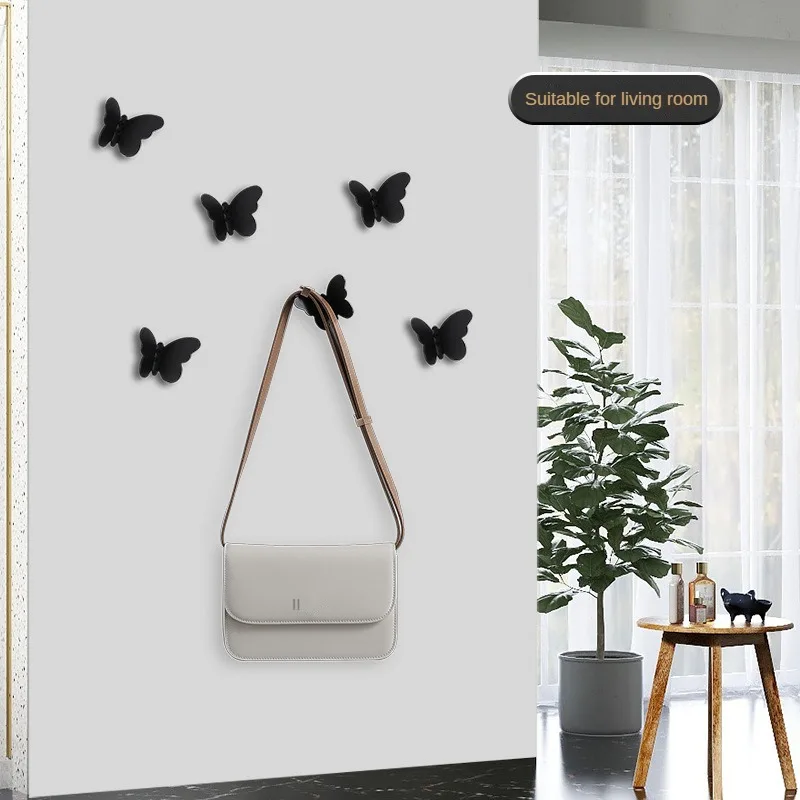 Wall Mounted Hook Kitchen Bathroom Accessories Stainless Steel Towel Key Coat Hooks Punching Back Door Butterfly Storage Hanger