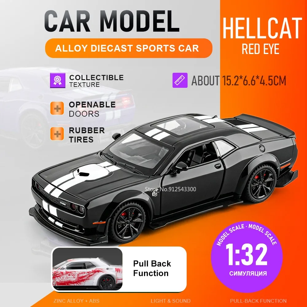 1:32 Scale Hellcat Redeye Charger SRT Car Model Toy Doors Opened Pull Back Models Sound Light Alloy Body Vehicle for Hobbyists