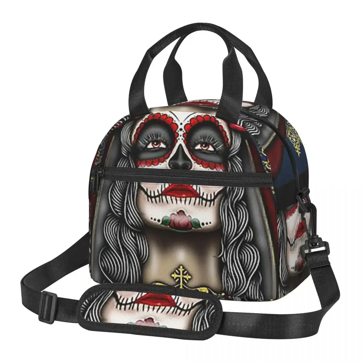 

Santa Muerte Spanish Lunch Bags Insulated Bento Box Lunch Tote Resuable Picnic Bags Cooler Thermal Bag for Woman Children Work