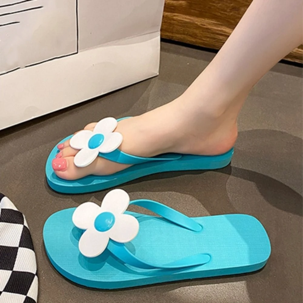 Infradito con fiori morbidi Infradito con punta a clip Pantofole con suola piatta in PVC Infradito con piattaforma estiva da spiaggia