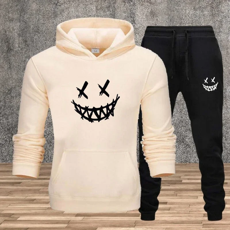 

Loose Street Style Two-piece Set, Long-sleeved Hooded Sweatshirt and Drawstring Pants, Fashionable Sportswear, Men's Clothing