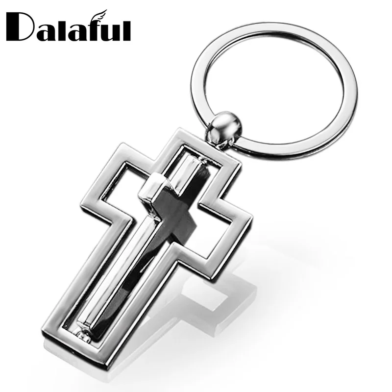 Chic Cross Keychain Religious Gifts Metal Keyting 360 Degree Rotating Christian Gift For Car Pendant  Key Chain Ring Holder K420