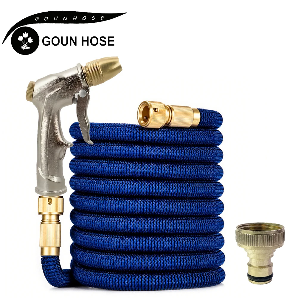 

Garden Watering Hose Rubber Flexible And Stretchable Rubber Water Pipe With Metal High-Pressure Water Gun For Lawn Irrigation