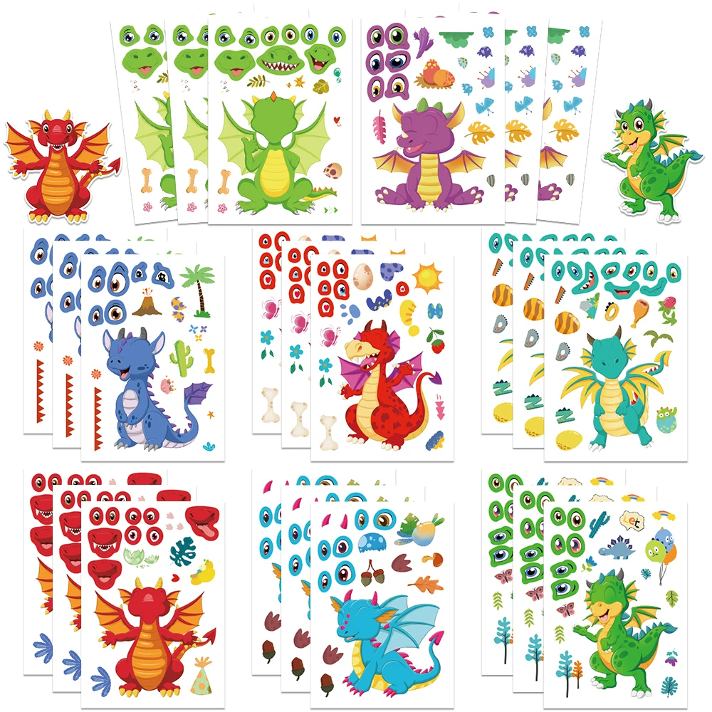 32Sheets Cool Dragon DIY Waterproof Puzzle Stickers For Laptop Luggage Water Cup Fridge Children's Gift Toy Graffiti Stickers