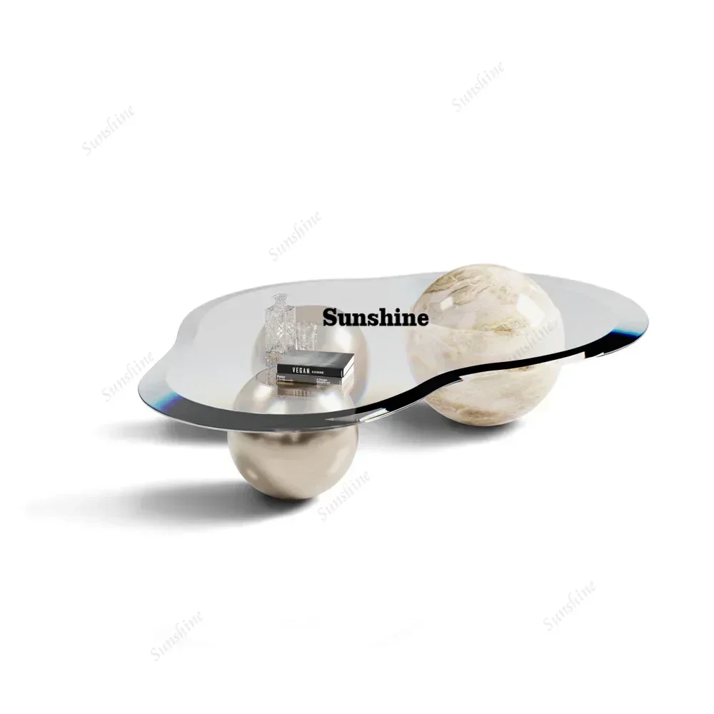 

Living room furniture American brass coffee table marble glass top hotel living room side table FT