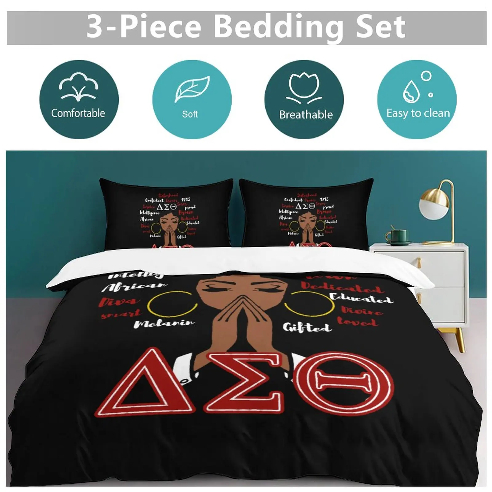 Imagem -04 - Alpha Theta Dst Cama Conjunto para Crianças e Adultos Capa de Edredão Fronha Twin Meninos e Meninas Cama Queen Size Home Textile Delta Sorority