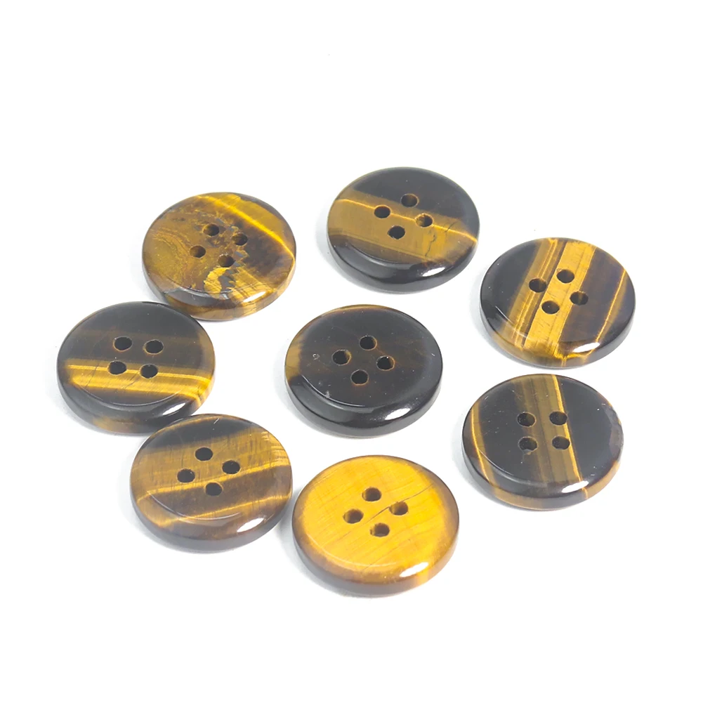 2PC Natural Tiger Eye Stone Gemstone Luster Brown Round 4-holes Flatback Buttons DIY Sweater Jeans Trouser Sewing Embellishments