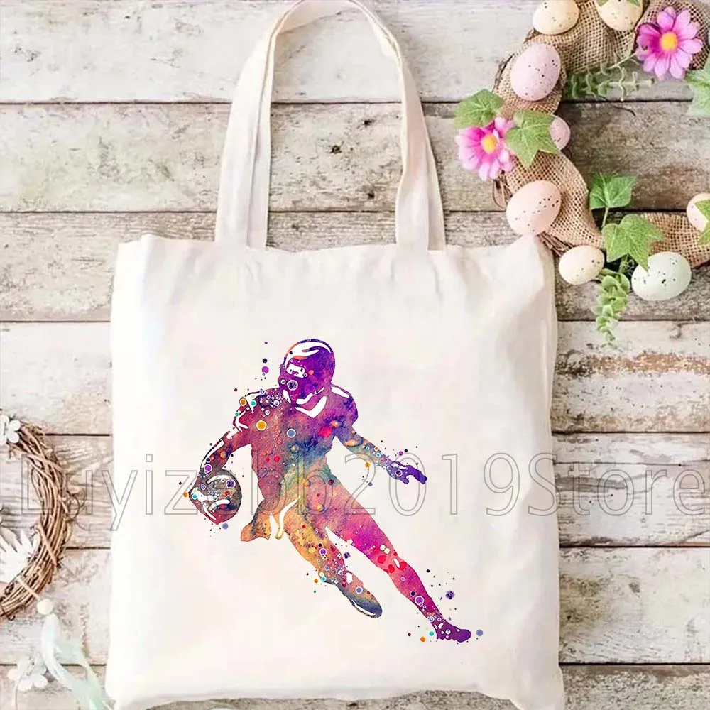 لاعب كرة القدم الأمريكية المائية الرياضة الهدايا المرأة قماش حقيبة كتف حقيبة يد Harajuku للمتسوقين أكياس التسوق القابلة لإعادة الاستخدام