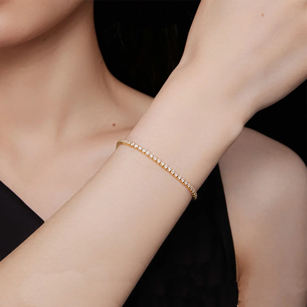 2mm Dainty Iced Out Tennis Chain Bracelets Female Gold Color Stainless Steel Cubic Zirconia Hand Chain for Women Jewelry Gift