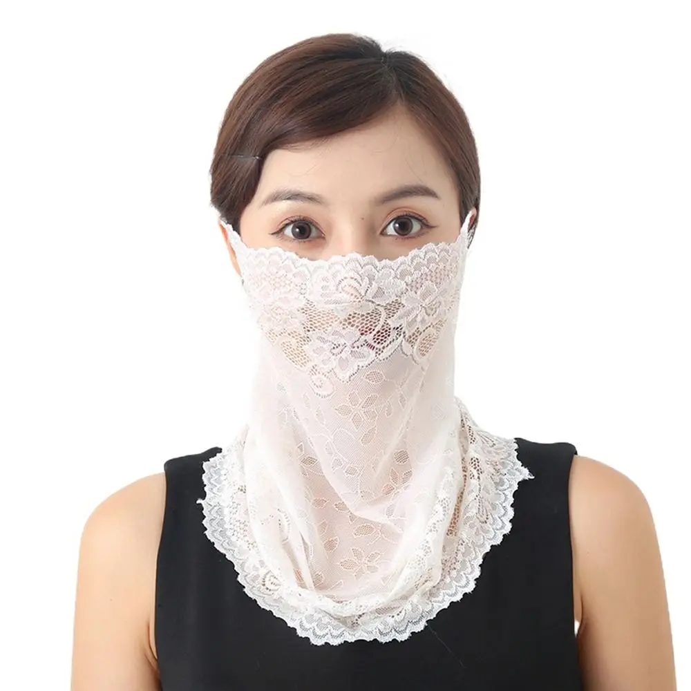 Bib Sunscreen Sun UV Protection Scarf Hiking Outdoor Solid Color Hanging Ear Lace Mask Face Cover Neck Scarf Face Scarves