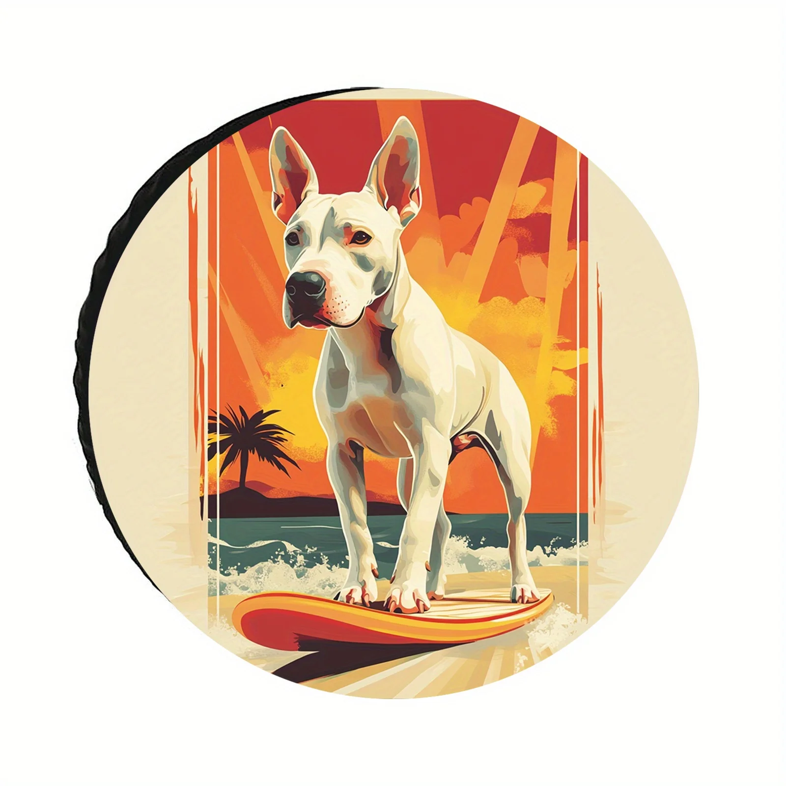 1pc Summer Beach Dog Art Tire Cover - Vibrant Nature-Inspired Design, Durable Fabric Suitable For SUV/Off-Road Vehicles, All-Wea