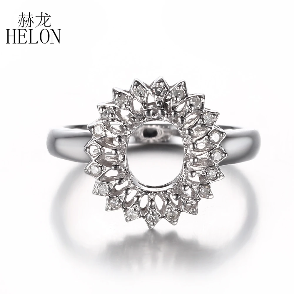 HELON Oval Cut 8x6mm Semi Mount Ring Sterling Silver 925 Genuine Natural Diamond Ring Women Engagement Wedding Fine Jewelry