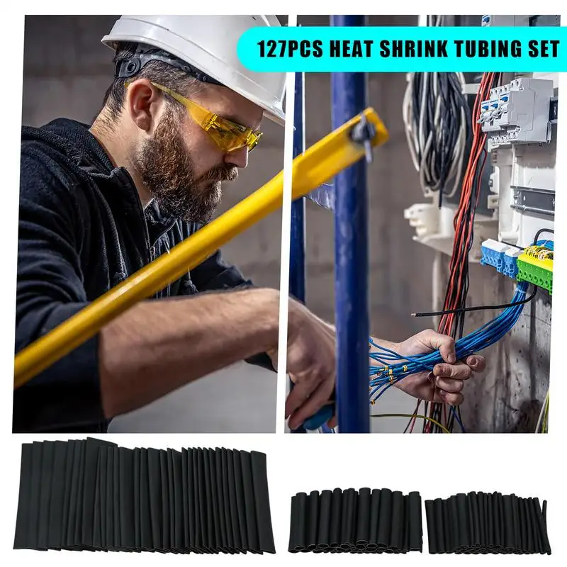 Heat Shrink Tubing Kit 127X Industrial Heat-Shrink Tubing 7 Sizes Electrical Wire Cable Sleeve Wrap Tube Assortment For Long