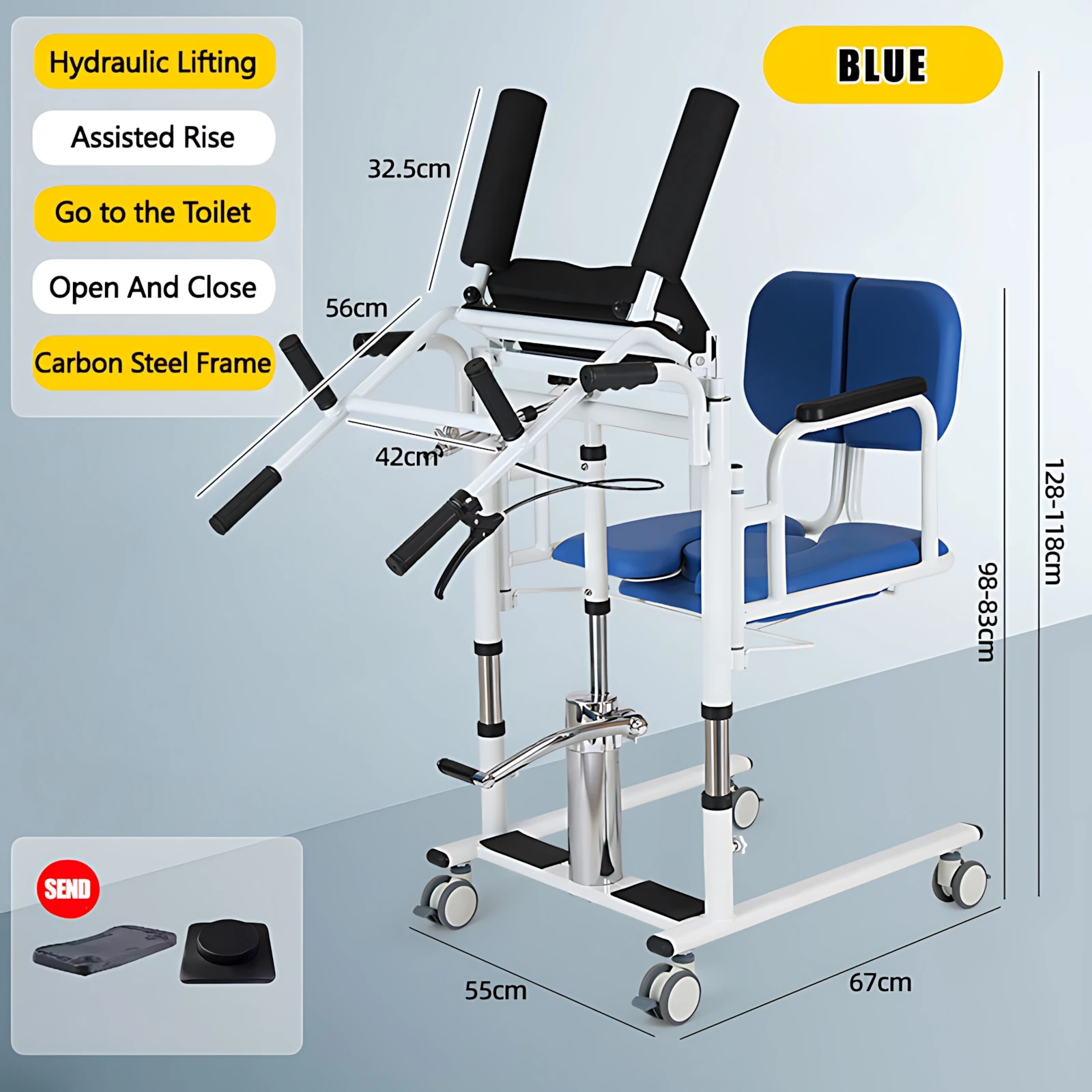 New Multi-Functional Hydraulic Mobile Artifact Bedside Shifter Elderly Care Toilet Assisted With a Wheel Seat Belt