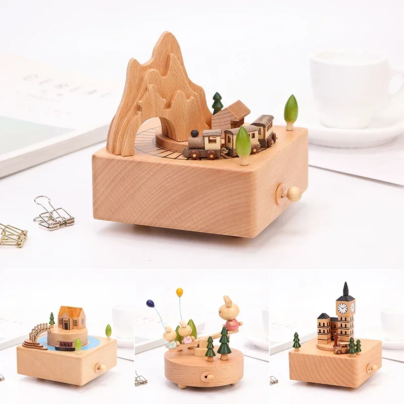 

Music Box Sky City Carousel Wooden Gift for Male and Female Birthday Christmas