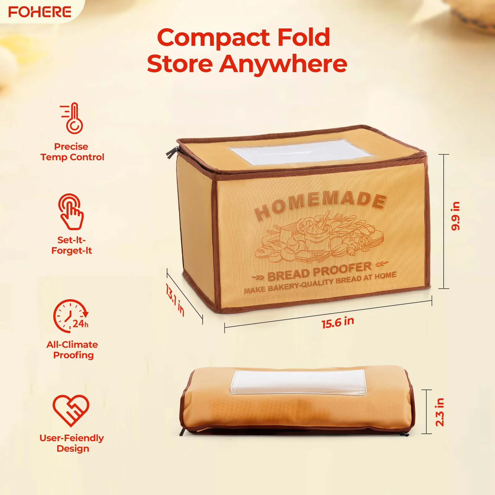 Folding Bread Proofing Box with 50-113℉ Temp Control & 48H Timer, Dough Proofer, Humidor, Recipes, Ideal for Sourdough, Bread Baking, Pizza, Yogurt, Kombucha, Precise Control
