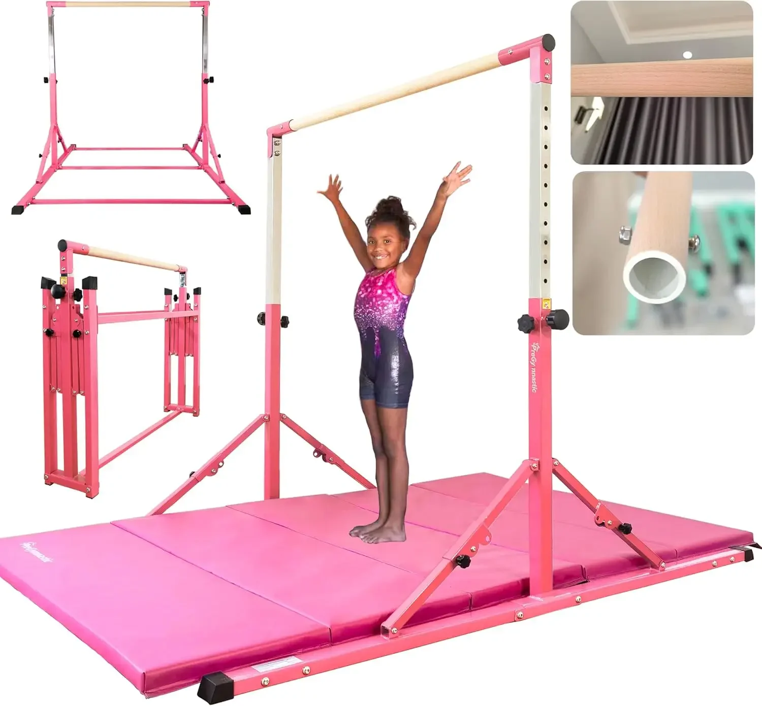 Foldable Gymnastics Bar, 6FT Gymnastic Horizontal Bars, Folding Training Bar for Kids and Teenagers 3-18