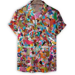 Colorful Art Painting Hawaiian Shirt Men Summer Vacation Short Sleeves Loose Tees Cool Street Button Lapel Blouse Tops Clothes