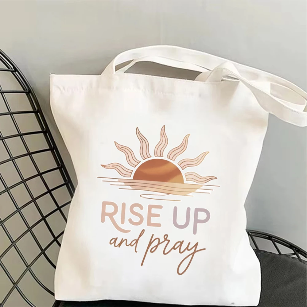 Eco Reusable Canvas Shopping Bag Christian Sunrise Graphic Print Tote Aesthetic Travel School Book Bag Faith Gift for Women