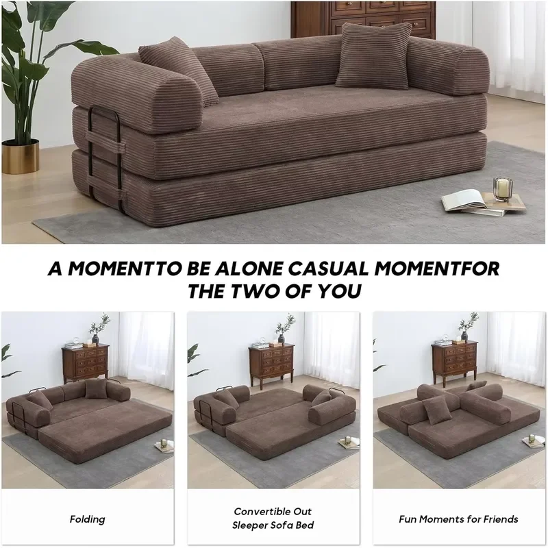 Compressed Folding Sofa Bed Corduroy Convertible Couch Boneless Floor Sofa Frameless Sleeper for Living Room Small Space