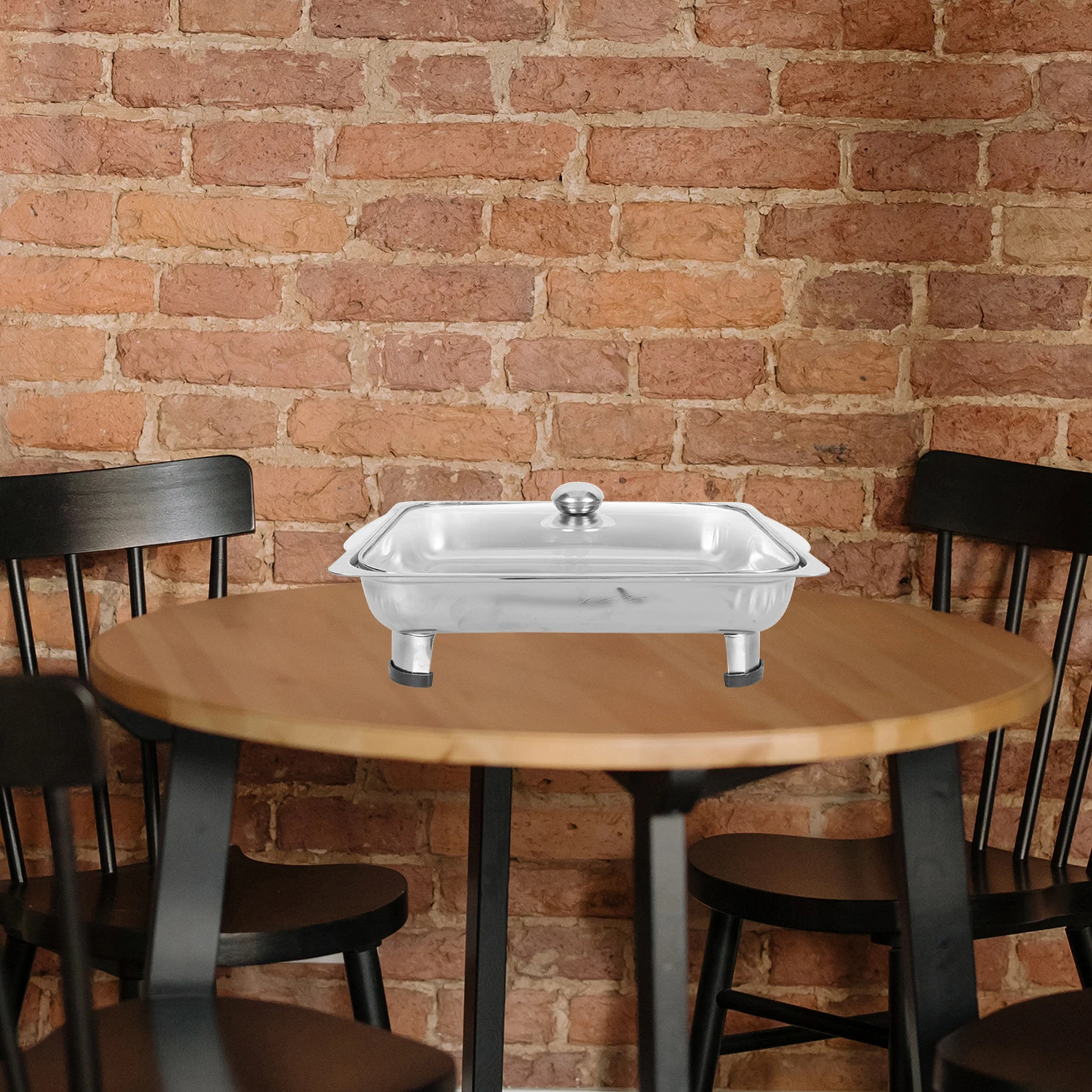 

Stainless Steel Buffet Serving Tray Rectangular Canteen Dish Large Capacity Rounded Corners Transparent Cover Practical