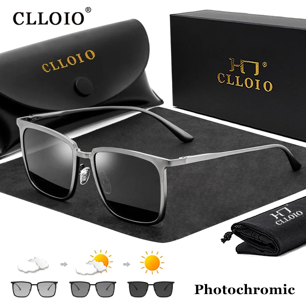 CLLOIO Classic Men Pilot Polarized Sunglasses Men Women Photochromic Driving Sun Glasses Chameleon Anti-glare Travel Eyeglasses