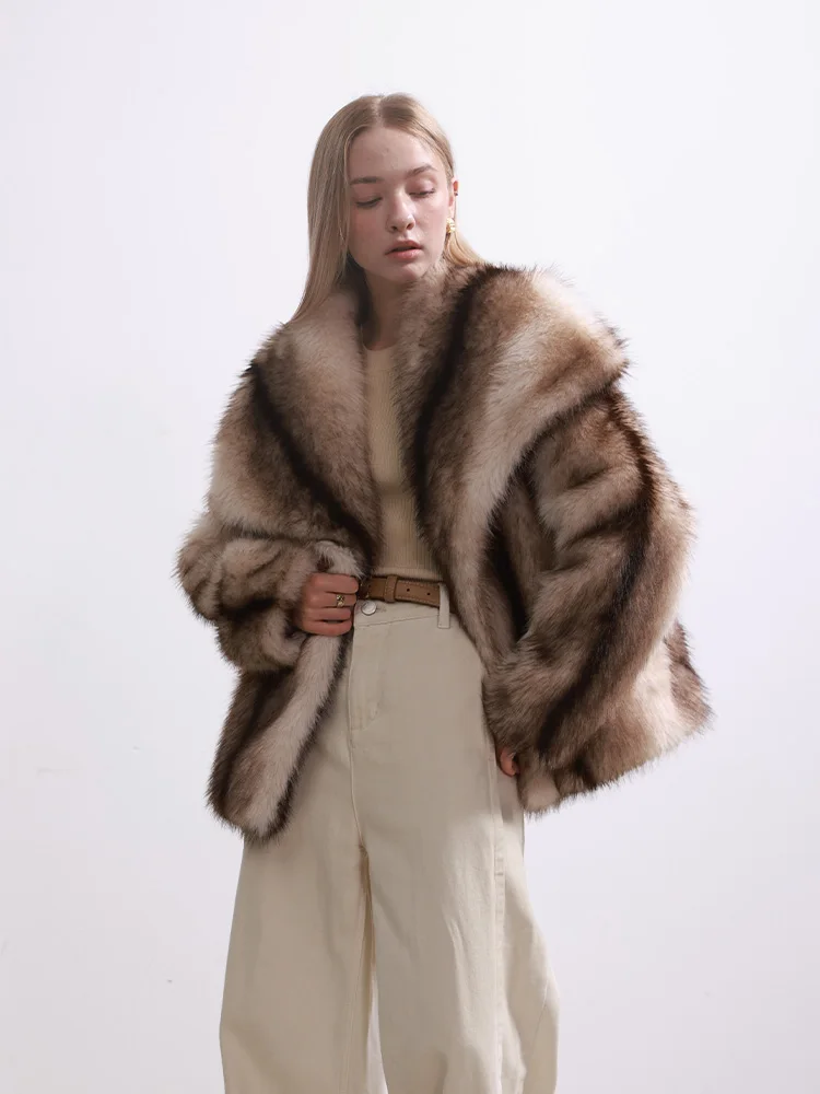 Otoño Invierno nuevo abrigo de piel de viento de Granero Sle joven suelto cuello azul marino mujer Faion cálido Thiened poliéster largo S...