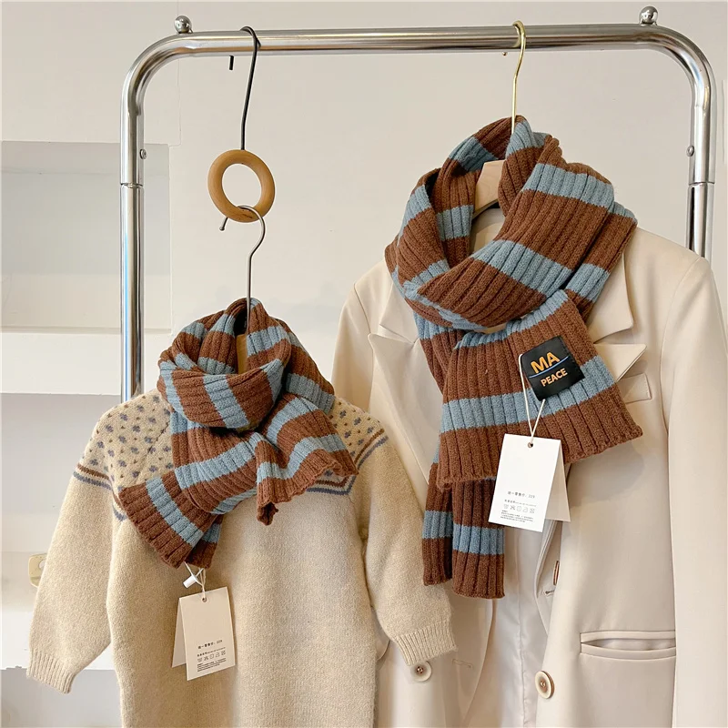 

Women And Kids Fashion Striped Knitted Winter Scarf Warm Elastic Woolen Yarn Casual Neckerchief Bufanda Korean Styles Echarpe