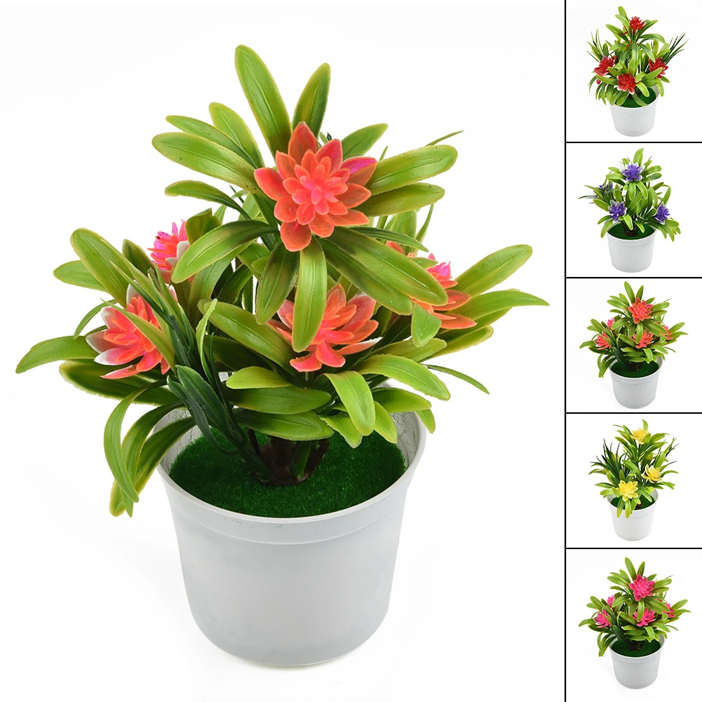 1pc Plastic Artificial Flower Simulation Bonsai Fake Lotus Potted Plant Home Decor Office Decor Red/Pink/Yellow/Orange/Purple