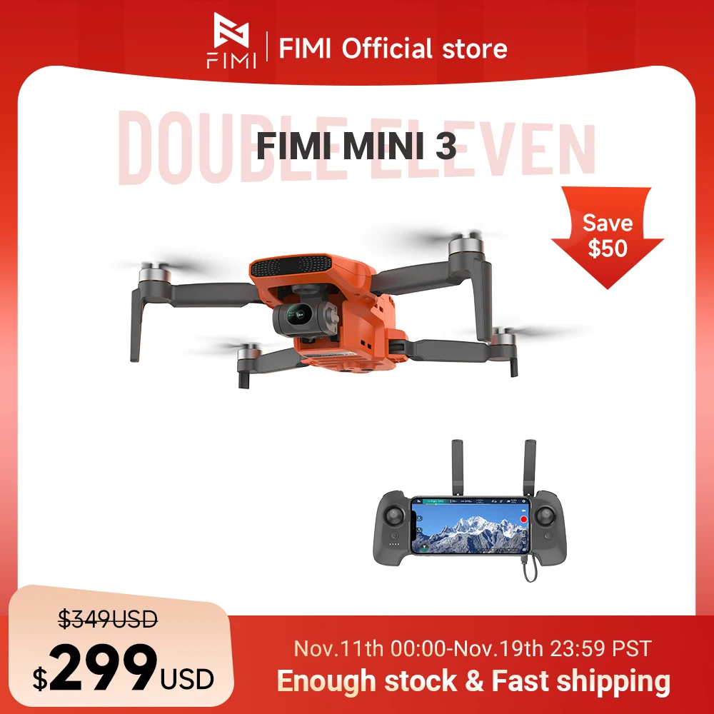 FIMI MINI 3 245g Con Videocamera 4K HDR Video Gimbal meccanico a 3 assi Portata di volo 9KM GPS Pieghevole RC Drone Quadcopter RTF