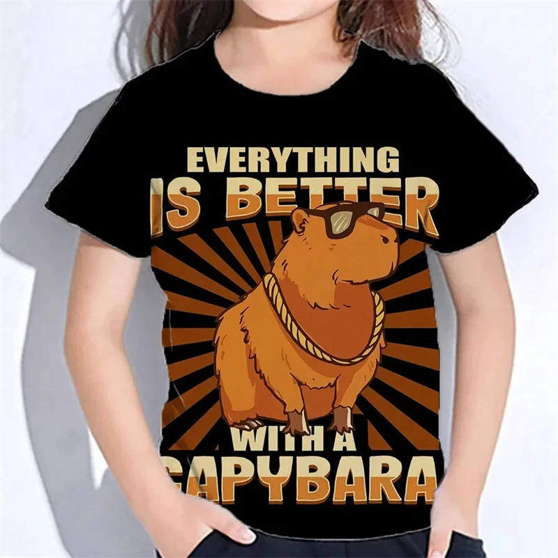 

Children Funny Cute Capybara T-shirt 3D Print Cute Humour Leisure Daily Short Sleeve T Shirts Summer Vacation Fun Gift Trend