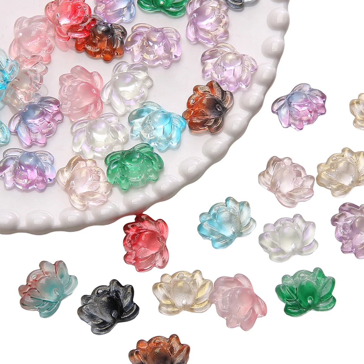30pcs 21x16mm Double Hole Lotus Flower Beads For Jewelry Making Gradient Color Glass Beads DIY Bracelet Tassel Charms Accessorie view 5