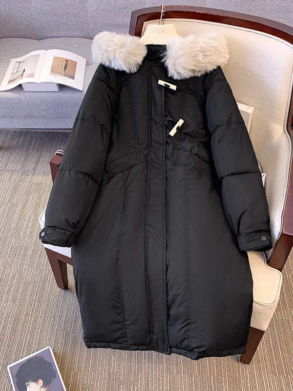 

Faionable Thiened Long down Jaet Women's Winter Warm Windproof Cotton Coat Loose Fit Outerwear Sli Hooded Coat